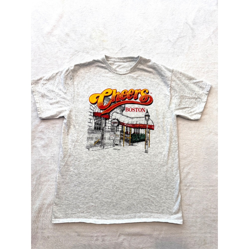 Vintage‎ Cheers Boston Graphic T-Shirt Gray Short Sleeve TV Show Sitcom Tee Mens